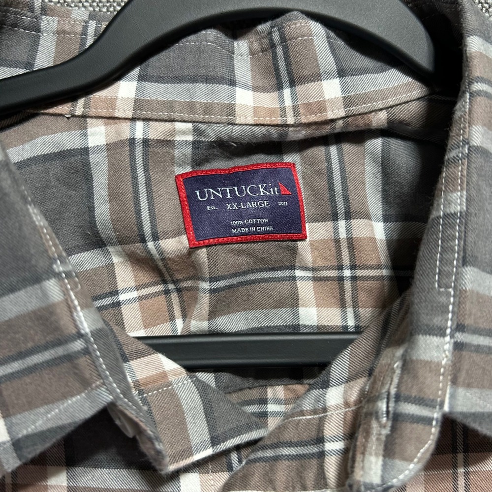 UNTUCKit Mens XXL Plaid Button Down Shirt Brown Cotton Long Sleeve Flap Pocket - Picture 3 of 6